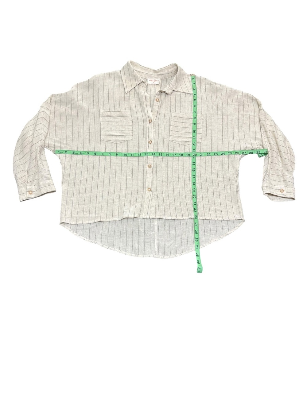 Allie Rose Ivory Gray Striped Linen Blend Button Down Shirt Size Medium - Picture 5 of 9